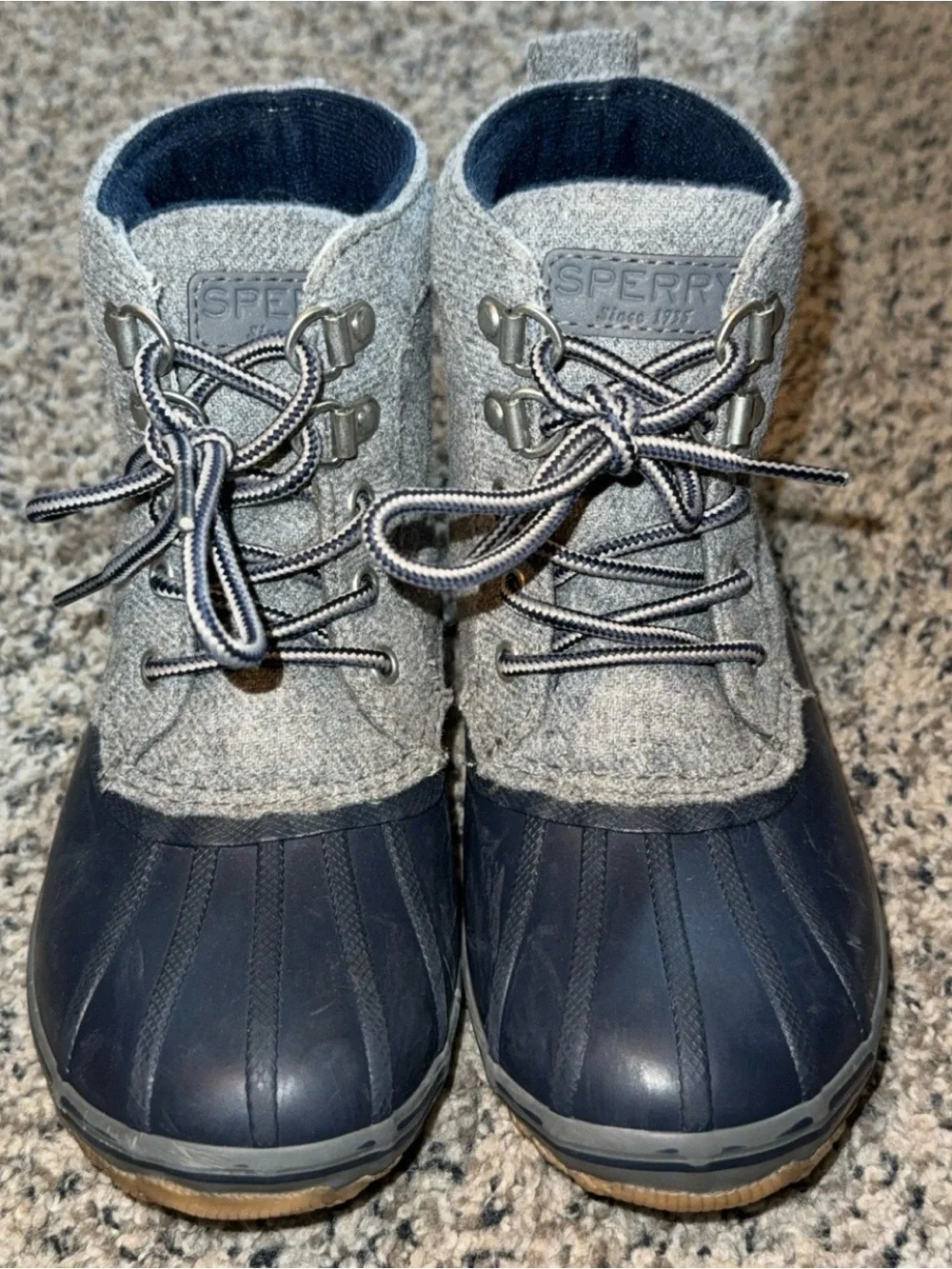 Youth Sperry Bowline Duck Boots, Navy Gray, Size 1M